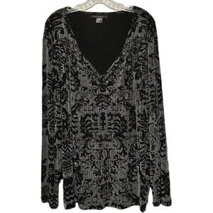 Kiara Top 2X Black Eclectic Print Stretchy Artsy Goth Witchy Romantic